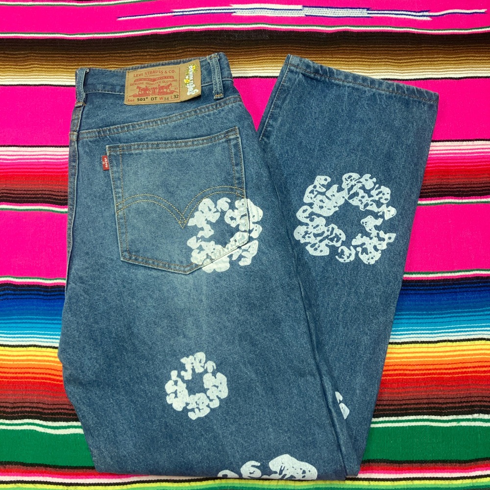 Denim Tears x Levi's 501 Jeans Mens 34x32 (Fit 32x32) Cotton Wreath‎ Pattern